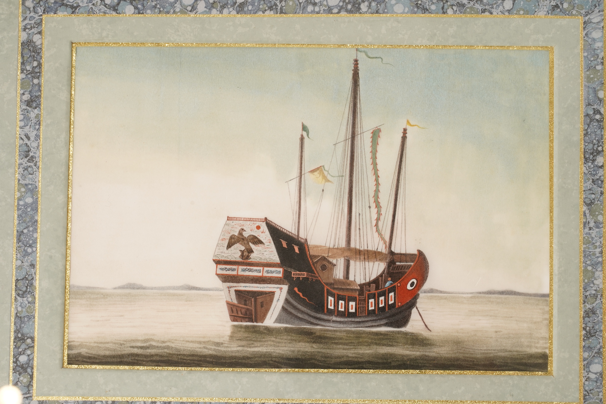 Chinese School , (Mid 19th century), Chinese junk boats in landscapes, Watercolour on pith paper, Image 15cm x 22.5cm